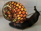Vintage Tiffany Style Stained Glass Color  Changes Green To Amber Snail Lamp