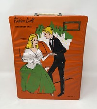 Vintage Barbie Clone Doll Clothes Case Double Trunk Miner Ind. Orange Vinyl