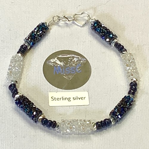 NATURAL SAPPHIRE AND SWAROVSKI CRYSTALS BEADED BRACELET, handmade by MissC - Picture 4 of 4