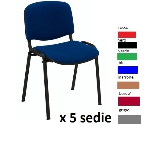 SET 5 pz Sedia NERO Ufficio da Conferenza Fissa Attesa Riunione Convegni Chiesa - Immagine 2 di 4