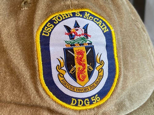 USS John S. McCain DDG 56 U.S. Navy Hat Adjustable Back Beige Baseball Cap New - Picture 2 of 6