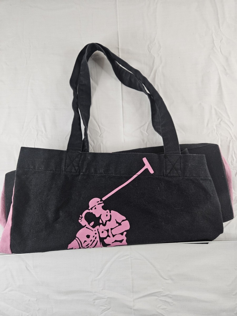 Ralph Lauren Canvas Tote Bag Pink Black Big Pony 2000 Logo