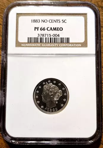 1883 Cents 5c V Liberty Nickel Proof Five Cents NGC PR66 CAMEO WITHOUT CENTS