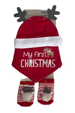 Sandy & Simon Hat Bib Rattle Socks My First Christmas Unisex 3 Piece Set