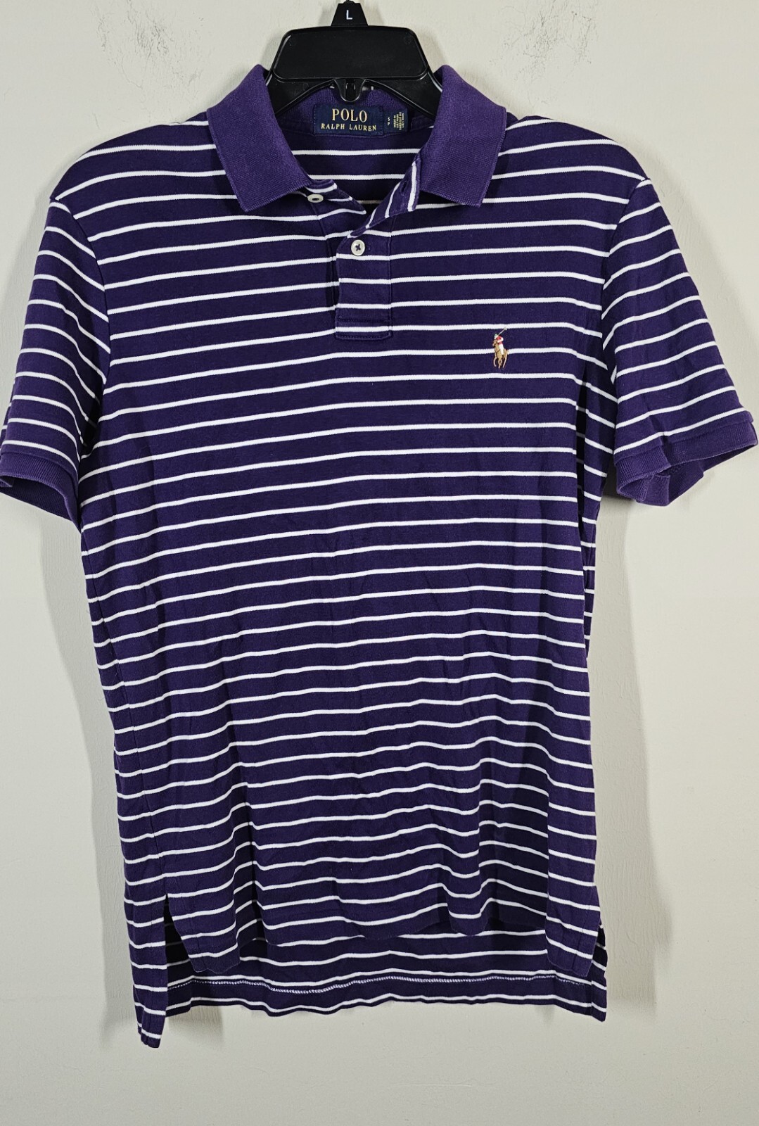 Polo Ralph Lauren camicia S uomo viola bianca a righe manica corta golf carne pony