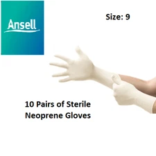 (10 Pairs) NEW SEALED! ANSELL 73-500 STERILE NEOPRENE DISPOSABLE GLOVES HR
