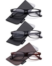 3 Pack Slim Reading Glasses Rectangular Frame Spring Hinges Classic Men Women