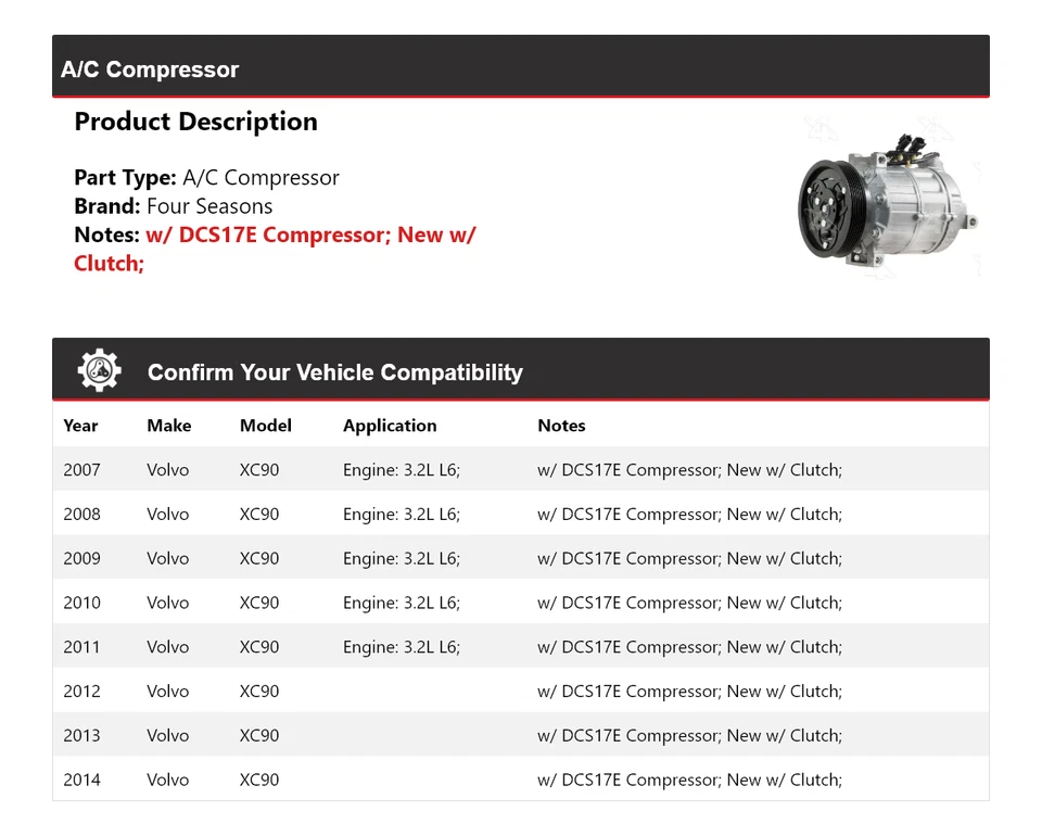 Compresor de aire acondicionado para Volvo XC90 2007-2014 4 estaciones 2008 2009 2010 2011 2012 2013 Foto 2 de 4