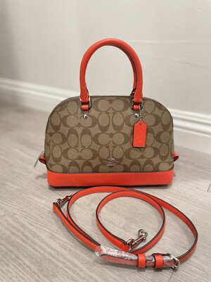 Mini Dome Satchel Bag Signature Canvas Brown Orange Trim Zip