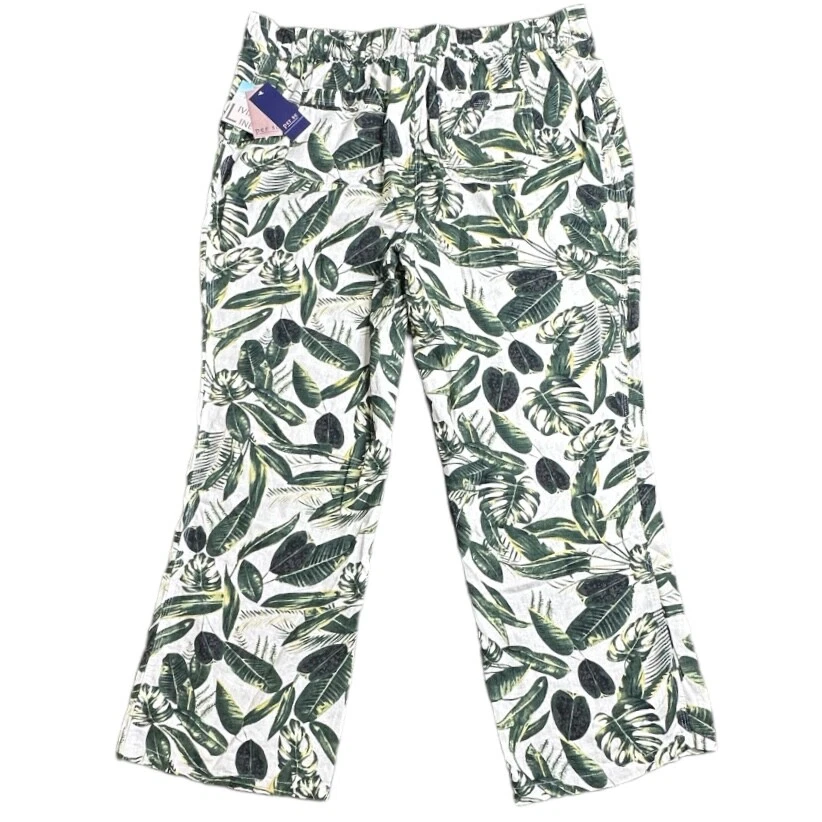Per Se Livin in Linen Women Blend Pants Tropical 1X,2X & 3X New