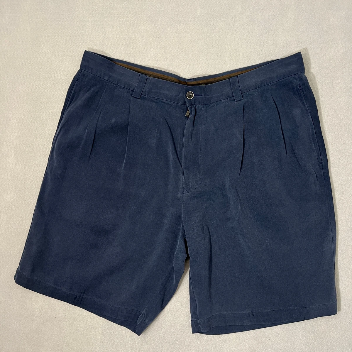 TOMMY BAHAMA Mens 36 100 Silk Shorts Blue Pleated EUC eBay