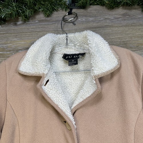 FUDA Women’s Coat Size Medium - Large Beige / White Sherpa Lined Jacket Warm - Picture 6 of 17