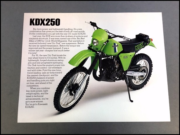 1981 Kawasaki KDX250 Motorcycle Bike 1-page Vintage Sales Brochure