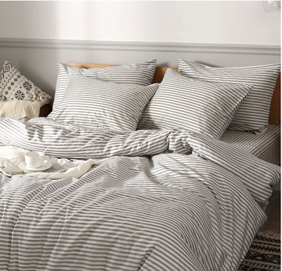 Natural Cotton Grey Striped Duvet Cover, Duvet Cover With Zipper Closing