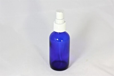 4 oz Cobalt Blue Boston Round GLASS Spray Bottle WHITE Fine Mist Sprayer Global