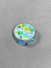 Small Vintage Chinese Copper Enamel Snuff Pill Box W/ Floral Flower Design