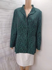 John Meyer/Kasper Suit Set Jacket Skirt White Black Green Floral Sz 10