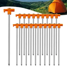 20pcs Tent Stakes Camping Outdoor Pegs Steel Heavy Duty Metal Nail 10inch