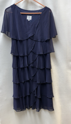 PATRA Dark Navy Blue Chiffon Beaded Trim Tiered Midi Cocktail Dress Sz 10 |  eBay