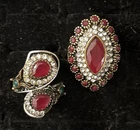 Vintage Costume Jewelry Rings-Faux Ruby Marquise/Pear Cocktail Rings-SZ-10-&-11