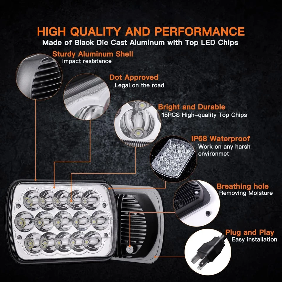 PAR DE FAROS LED 7x6" 5X7" para International Harvester 3800 4800 8100 9400i Foto 3 de 4