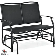 Weather-Resistant Black Glider Bench - Stylish and Supportive 2-Person Loveseat