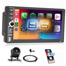 4G 64G Android 15 Double Din Car Stereo Wireless Carplay Android Auto, 7" IPS