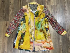 John Mark Floral Top Tunic Artsy Colorful Patchwork Print Button Up Medium
