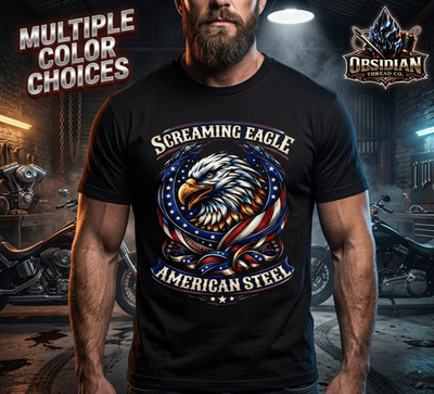 Screaming Eagle Biker Shirt American Steel Motorcycle Loud Pipes Tee No Harley