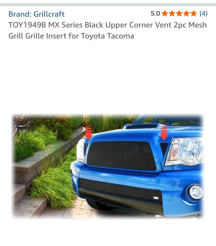 Parrilla de malla superior e inferior GrillCraft 2005-2011 Toyota Tacoma con ventilaciones laterales Foto 4 de 4