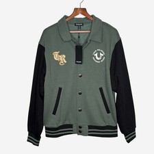 NEW True Religion Collared Patch Fleece Varsity Jacket Mens Medium M MSRP 159