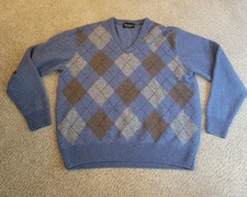 HAWICK Knitwear Sweater made in Scotland Pure Wool  Blue Argyle medium