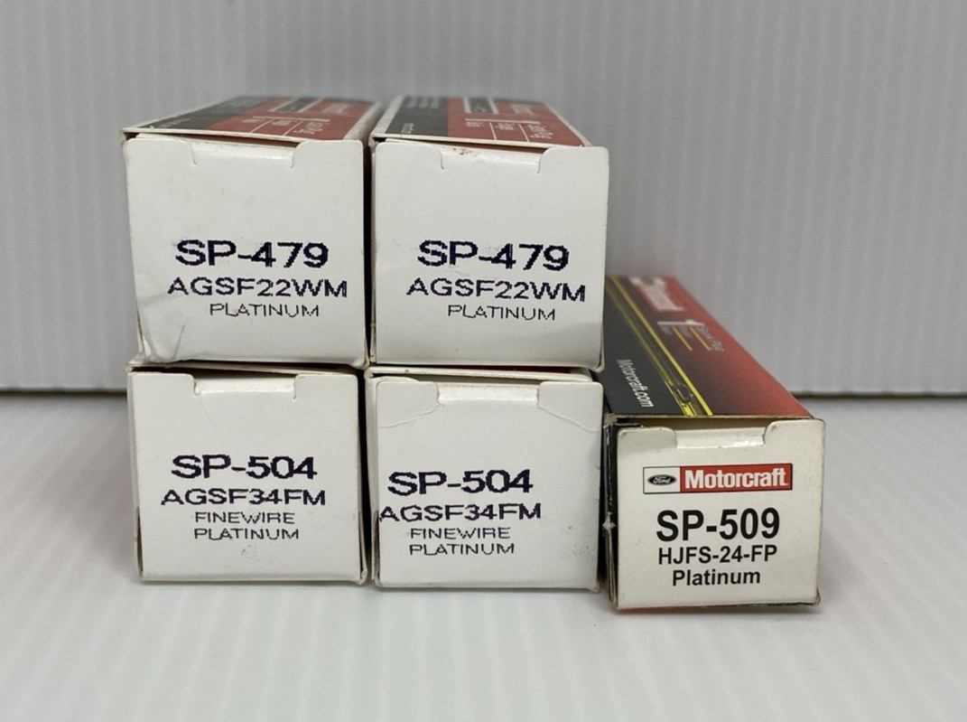 Ford Motorcraft Platinum Spark Plugs Lot of 5, 2 SP-479, 2 SP-504,  1 SP-509