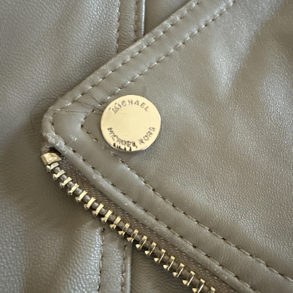 Michael Kors Moto куртка женщин XL желтовато-коричневый мягкий кожаный дизайнер молнии карманы - Изображение 3 из 4