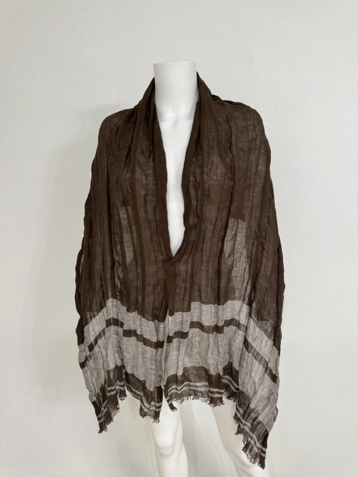 Brunello Cucinelli 亚麻披肩围巾 巧克力 棕色 中性 30 英寸 x 70 英寸 男女皆宜 — 第 2/4 张图片
