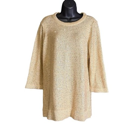 Kim Rogers Sweater Womens XLP PETITE Gold Sparkly Holiday Christmas Party