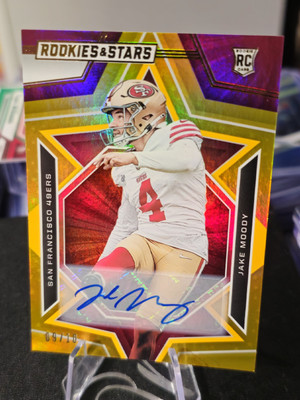 2023 PANINI ROOKIES AND STARS Gold AUTO #146 JAKE MOODY RC SSP #09/10 49ers   