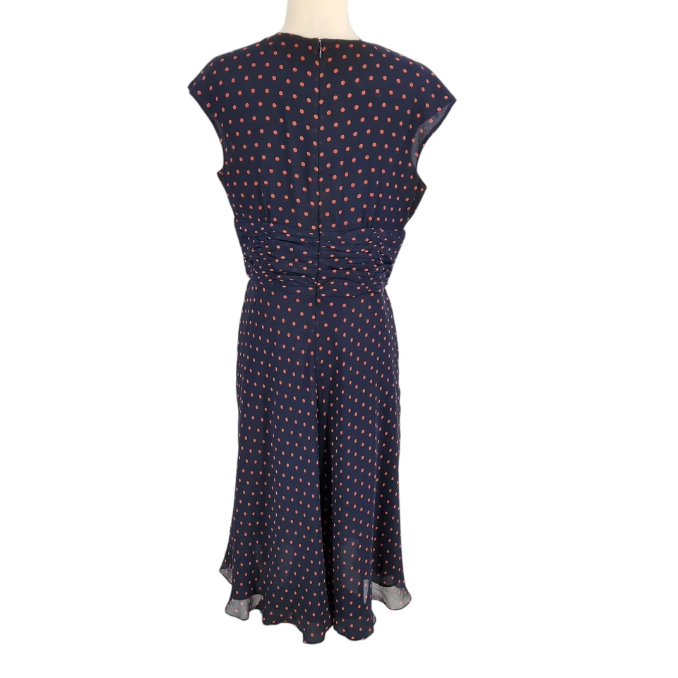 Vintage Donna Morgan Silk Polka Dot Cocktail Dress Navy Blue Red Size 12 - Image 4 of 4