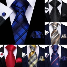 Men's Tie Set 3 Pieces Necktie Pocket Square Cufflinks Multicol Wedding Party