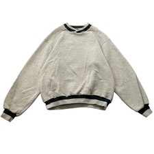 Vintage Russell Athletic Men's Gray Striped Collar Sweatshirt Made in USA Size L