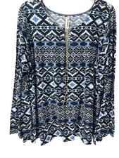 B&B Boutique Top Womens 2X Flowy Stretch Knit Southwestern Print Leather Ties