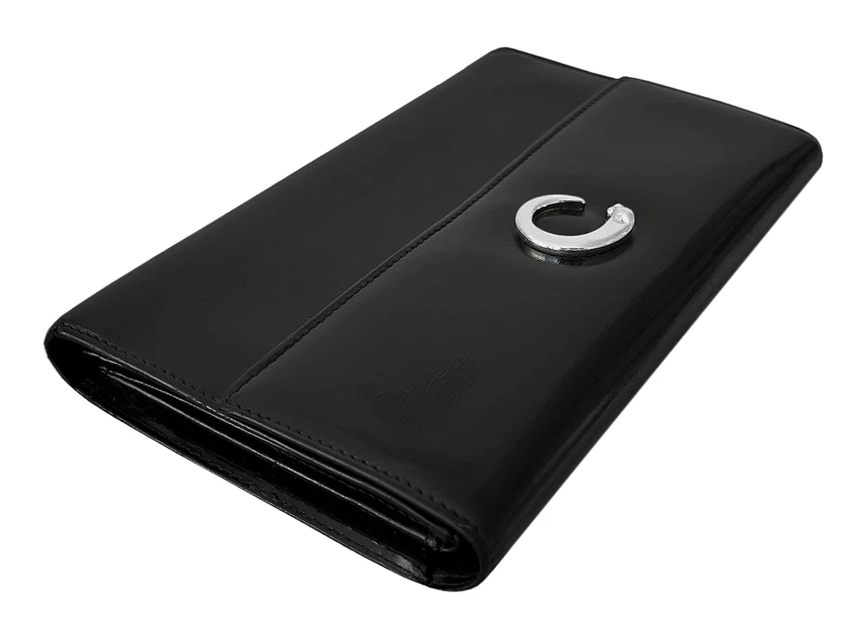 Cartera Larga Cartier Vintage Pantera Cuero Negro Plata Herrajes Triple Francia Foto 2 de 4