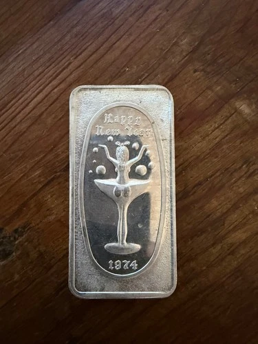 1974 Happy New Year 1oz Silver Art Bar -  Great Lakes Mint 1oz .999 Fine