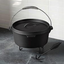 Dutch Oven Kochtopf Schmortopf Gusseisen Feuertopf Camping Deckelheber Griff