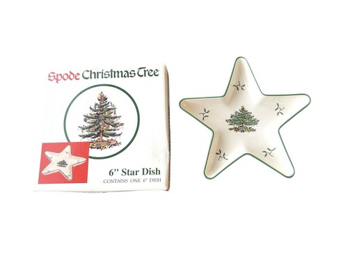 Vintage Spode Christmas Tree Small Star Shaped Tray Green Band Candy Nut Dish