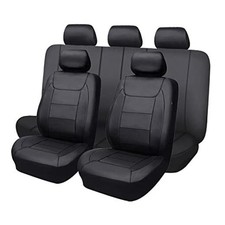 car seat Covers Protects Water Proof Faux Leather Full Set -- 9PCS Solid Black