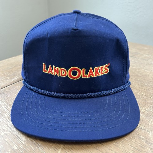Vintage Land O Lakes Navy Blue Snapback Trucker Hat Dairy Farm Ag NOS (LA)