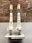 Set 2 Vintage White Milk Glass Floral Lamp 13” Italian Marble Base Vintage Rare