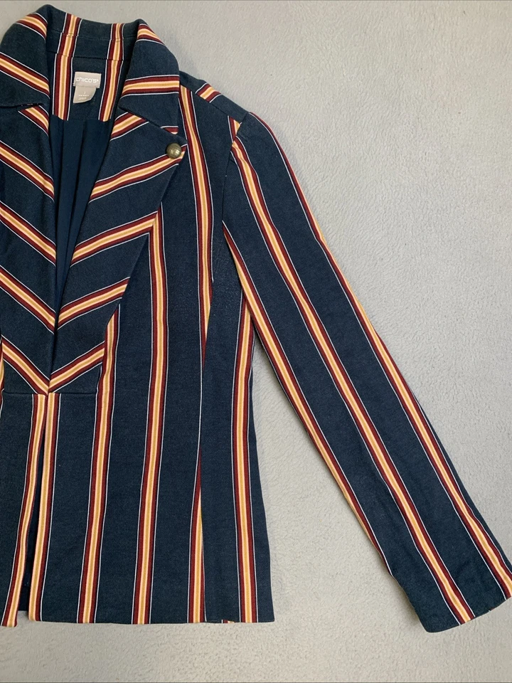 Chaqueta Blazer Chico’s Para Mujer Talla 1 EE. UU. Talla 8 Elastizada Multicolor Rayas Foto 4 de 4