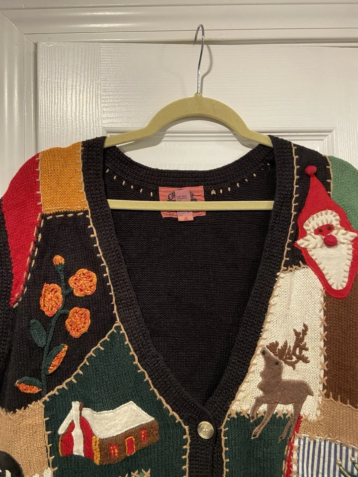 VTG 80s Cambridge Country Store Size L Christmas Sweater Vest Cotton Patchwork - Image 2 of 4